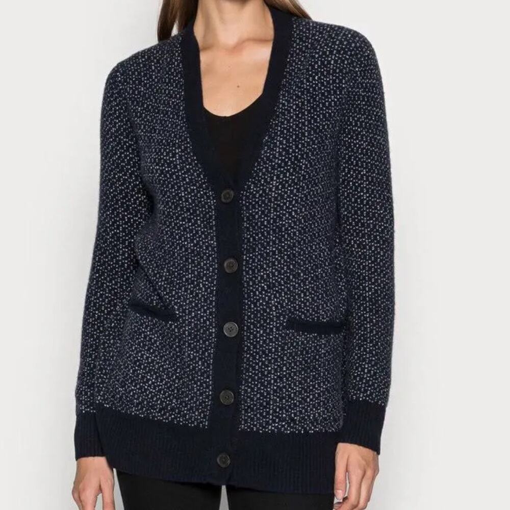 Madewell Bird’s Eye Maysfield Sweater Cardigan Navy Blue Wool Alpaca